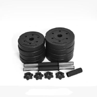 China Adjustable Dumbbell Bar 20kg Cement Dumbbell Sets Plastic Coated Weight Plates for sale