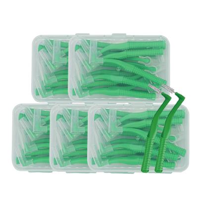 China Adult Child Oral Care Oral Cleaning Interdental OEM Brushes Lshape Shape Toothbrushes Fish Inter Dental Brush Braces Cleaner 100pcs 0.8mm Long Length for sale