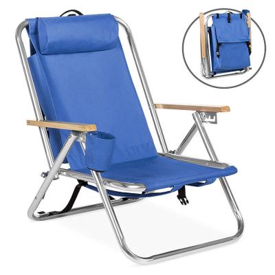 China Easy-carry beach chair selling America's popular aluminum backpack folding beach chair with wooden armrest for sale