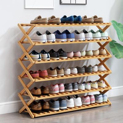 China (Size) 3 Tier Adjustable Multifunctional Folding Bamboo Shoe Rack Shoe Storage Rack for sale