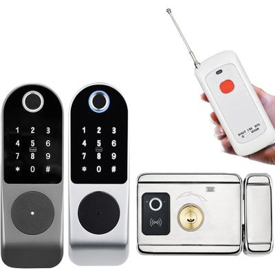 China TUYA Wholesale Eu Standard Mortise Fingerprint Alarm Door Locks Smart Fingerprint Handle Lock for sale