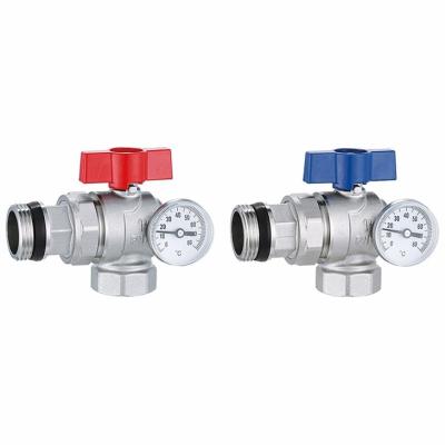 China Contemporary Underfloor Heating Water Diverse Ball Valves With Temperature Gauge for sale