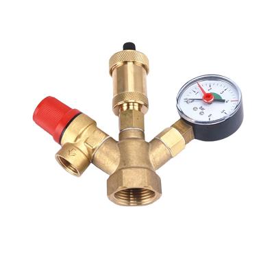 China Modern brass pressure relief boiler gas safety valve with pressure gauge for underfloor heating for sale