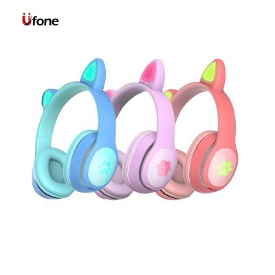 China Cute New Hot Seller LED Cat Ear Headsets Wireless Bluetoeth TWS (True Wireless Stereo) Ufone Noise Reduction Earphone For Girls for sale