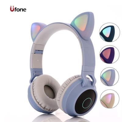 China New Fashion TWS (True Wireless Stereo) Ufone Cute Stereo Cat Ear Wireless Foldable Headsets Bluetoth 5.0 Led Light Flashing Glowing Earphone for sale