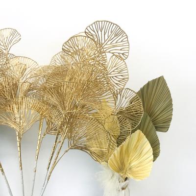 China Plants Plastic Artificial Ginkgo Biloba Leaves Plastic Faux Ginkgo Palm Fan Leaf For Flower Arrangement for sale