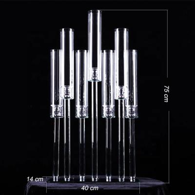 China Cheap Tall Crystal Candelabra New 7am Warm Clear Weddings Wedding Table Centerpieces Decoration Glass Tubes Candle Holders for sale