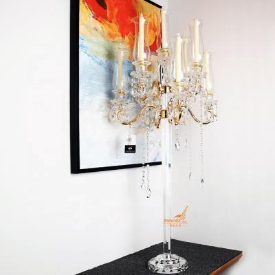 China 9 Arms Tall Crystal Candelabra Modern High Quality Transparent Candelabra For Party for sale