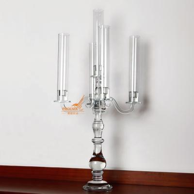 China Modern unique crystal candelabra for wedding decoration 5am glass candelabra for sale