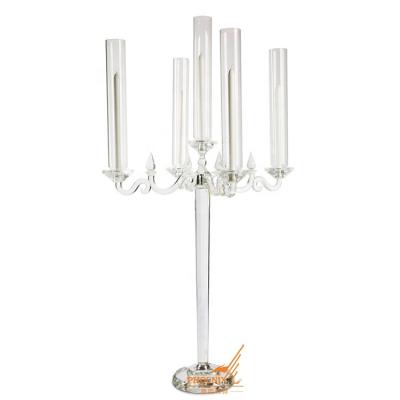 China Cheap New Trend K9 Clear Crystal Candelabra Modern 5AM Glass Candle Holders for sale