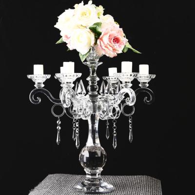 China Europe Wholesale Hot Sale 7am Crystal Candelabra Long-stemmed Glass Candle Holder for sale