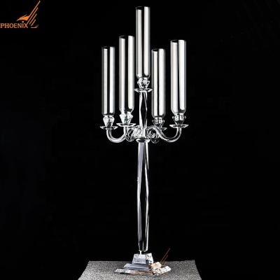 China Modern 5am Modern Clear Crystal Candelabra Glass Candelabra Wedding Centerpieces for sale