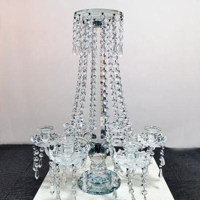 China Modern new design crystal candelabra for event crystal candle holder with flower bowl for sale