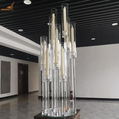 China Popular Wedding Sale 10 100 Cm Height Cheap Wedding Crystal Glass Elegant Centerpieces Tall Candelabra Stands for sale