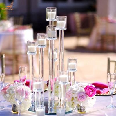 China Event Party Supplies Cheap Wholesale 31.5 Inch 9 A.M. Crystal Glass Tree Candelabra Wedding Centerpiece Tall for sale