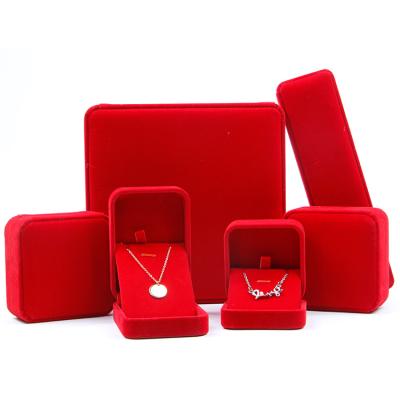 China Recyclable Red Velvet Wedding Jewelry Box For Necklace Ring Bracelet Classical Engagement Gift Storage Box for sale