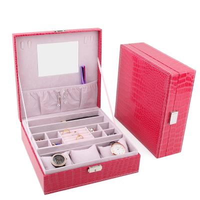 China New high quality recyclable travel box crocodile rose mirror on lidjewelery box disply for sale