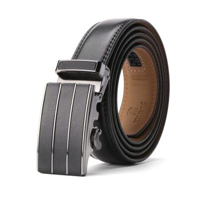 China Custom Free Logo Men's Ratchet Real Cowhide Leather Dress Belt With Automatic Buckle for sale