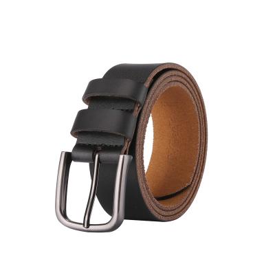 China OEM Cowhide Men's Genuine Leather Casual Belt 4.0 Pin Buckle Waist Strap Yellow Whip Black Belts for sale