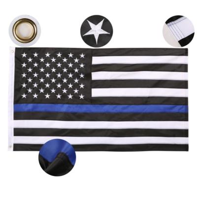 China Custom Embroidery FLYING Blue Line Polyester Thin China Factory USA Flags National Flags for sale