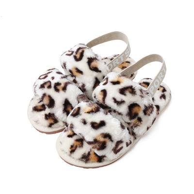 China Autumn And Winter Women's Fashionable Large Size Indoor Floor Slidder With Elastic Band Open-toe Plush Fur Warm Slippers for sale