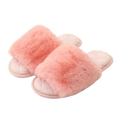 China Autumn And Winter Women's Fashionable Large Size Indoor Floor Slidder With Elastic Band Open-toe Faux Fur Warm Slippers for sale