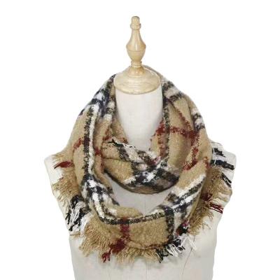 China Good Quality Medium Hot Sale Polyester Woven Loop For Winter Multi Color Basic Plaids Super Soft Infinity Scarf for sale