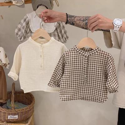 China 2022 Breathable New Soft Plaid Design Cotton Full Spring Rufflers Collar Toddler Long Sleeves Kids Children Shirt For Girls Princess for sale