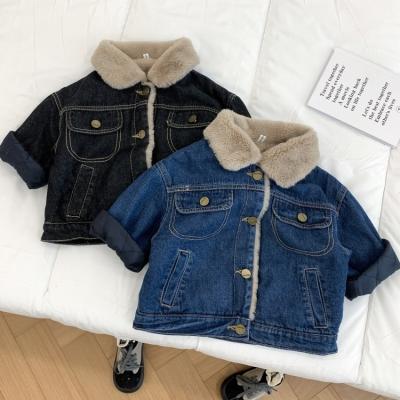 China Durable Boys Plush Denim Coat Winter Thickened Long Fur Collar Kids Rabbit Coat Winter Cashmere Thicken Jeans Coat Kids Denim Jacket for sale