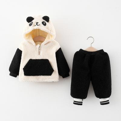 China Winter Casual Children's Soft Plush Suit Boys And Girls Baby Warm Thick Hooded Sweater Pants Suit Children Baby Sports Two Piece Sets for sale