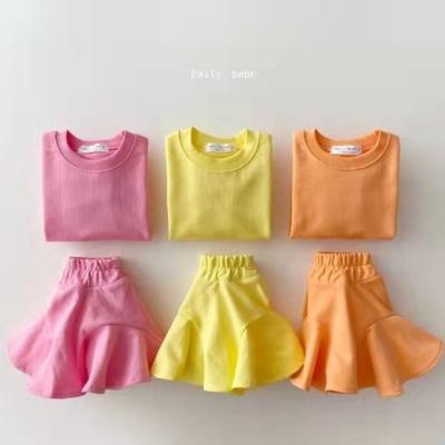 China High Quality Washable Children Kids Girls Spring Printed Korea Design Casual Set Two Piece Dress Cotton Sweatshirt Suits Sets for sale