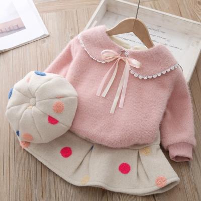 China Casual Girl Kids Two Piece Sets Winter Sets Thick Sweater Princess Skirt 2 Sets For Girls Dress 2021 Kids Clothing For 1-5 Years for sale