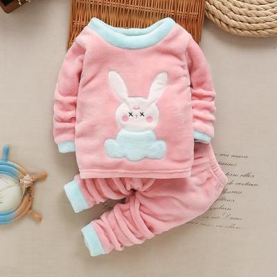 China Wholesale new winter flannel warm children's sleep pajamas kids lounge warm breathable two-piece pajamas home suit set thicken for sale