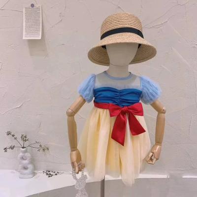 China Breathable children's dresses for girls' snow princess dress satin skirt 2021 the new summer children's short-sleeved white mesh for sale