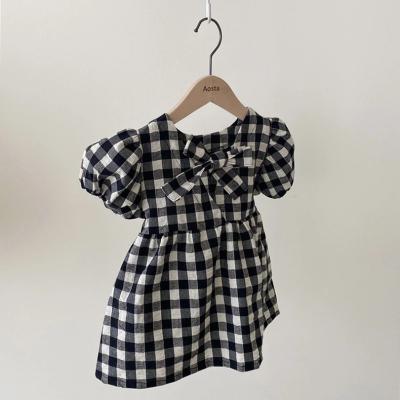 China Breathable Kids Clothes Girls Dresses Summer Cotton Plaid Princess Kids Dressing Up Outfits Girls Korean Children Clothes for sale