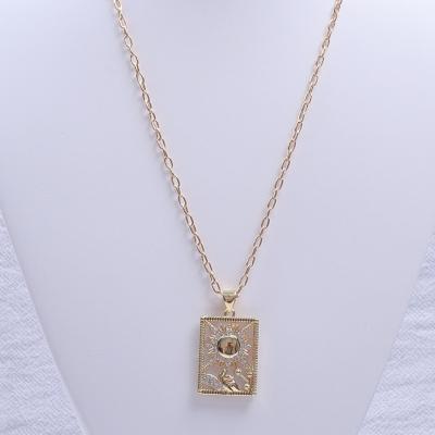 China New Arrival Trendy Luxury Trendy Crystal Stones Copper Pendant 18k Gold Plated Chain Necklace For Women for sale