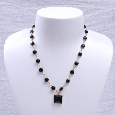 China FASHIONABLE Irregular Shape Black Agate Natural Stone Beads Pendant Necklace With Gold Plated Chain For Women for sale