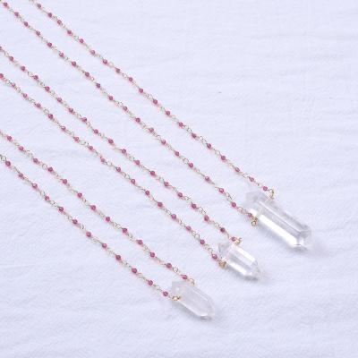 China 2022 new design FASHIONABLE natural faceted stone lucky stone 3 layers necklace with pendant white quartz stone for sale