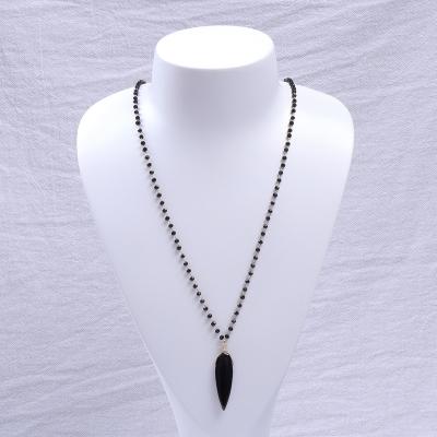 China New FASHIONABLE Beads Fashion Jewelry Natural Black Agate Necklace Pendant Women Stone Chain Necklace for sale