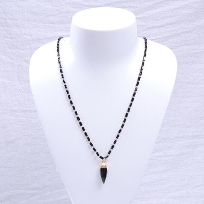 China Fashion Long Chain Black Agate Women's Pendant Necklace Customized and Natural Jewelry Wholesale TRENDY for sale