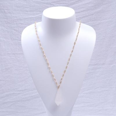 China Customized TRENDY Glass and Natural White Quartz Stone Long Chain Women Fashion Jewelry Pendant Necklace for sale