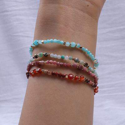 China FASHIONABLE Faceted Amazonite Carnelian Rhodonite Natural Stone Beads Luxury Gold Plated Bracelet Jewelry For Women for sale