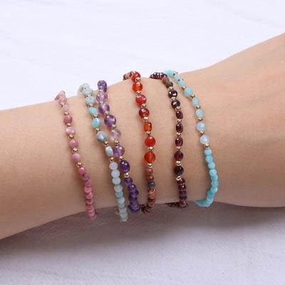 China FASHIONABLE Faceted Amethyst Amazonite Carnelian Rhodonite Garnet Stone Beads Natural Gold Plated Bracelet Jewelry For Women for sale