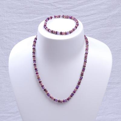 China Crystal Beads TRENDY Amethyst Necklace and Bracelet Necklace Luxury Beads Jewelry Set for Women for sale