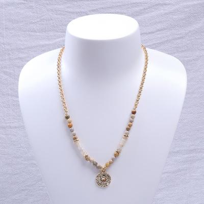 China TRENDY Natural Stone Beads 18k Gold Plated Luxury Pendant Chain Bracelet & Necklace Beads Jewelry Set For Women for sale