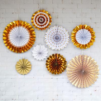 China Paper golden fan banner background wall birthday wedding paper decoration for sale