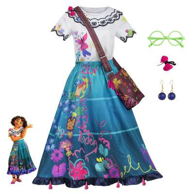 China Polyester Encanto Mirabel Costume Dress For Girls and Women Cosplay Isabela Madrigal Princess Halloween Dress with Glass Earrings for sale