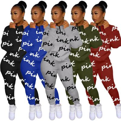 China L691 Logo Women Breathable Sweat Suits Custom Made 2 Piece Winter Pullover Quarter Zipper Rose Letter Matching Set Tracksuit for sale