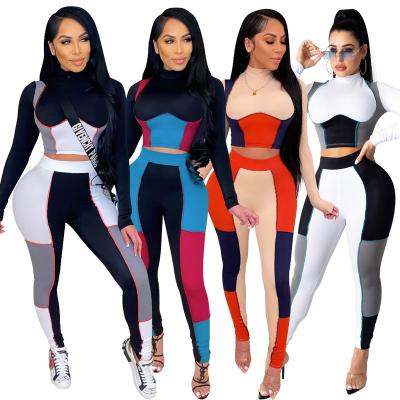 China L382 Breathable Apparel Vendor Ready To Ship Women Tight Fit 2 Piece Set Color Block Sweat Suits for sale