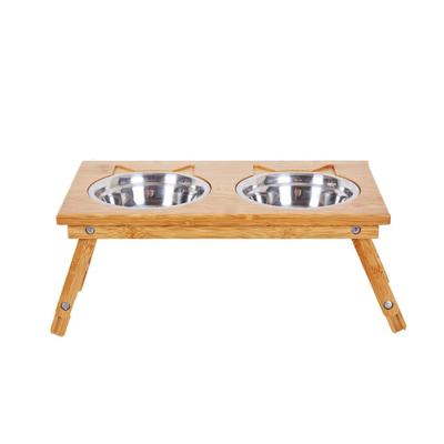 China Adjust Height Factory Direct Sale Bamboo Flat Dog Bowl Shelf To Protect Thorn Pet Supplies for sale